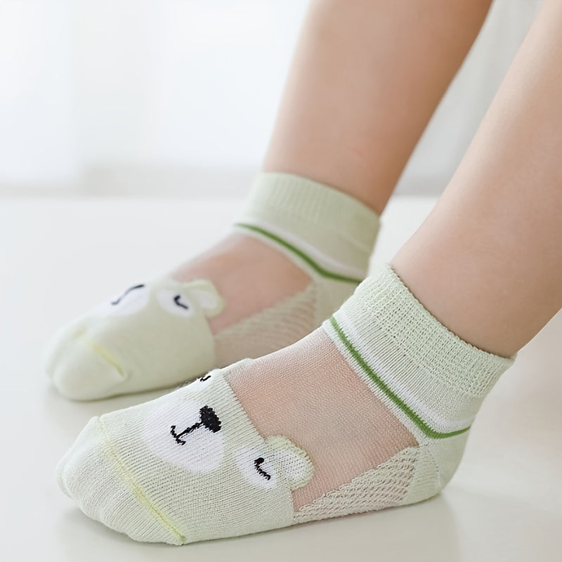 Girls' Mid-Calf Cartoon Animal Socks Set 5 Pairs Soft Polyester All-Season