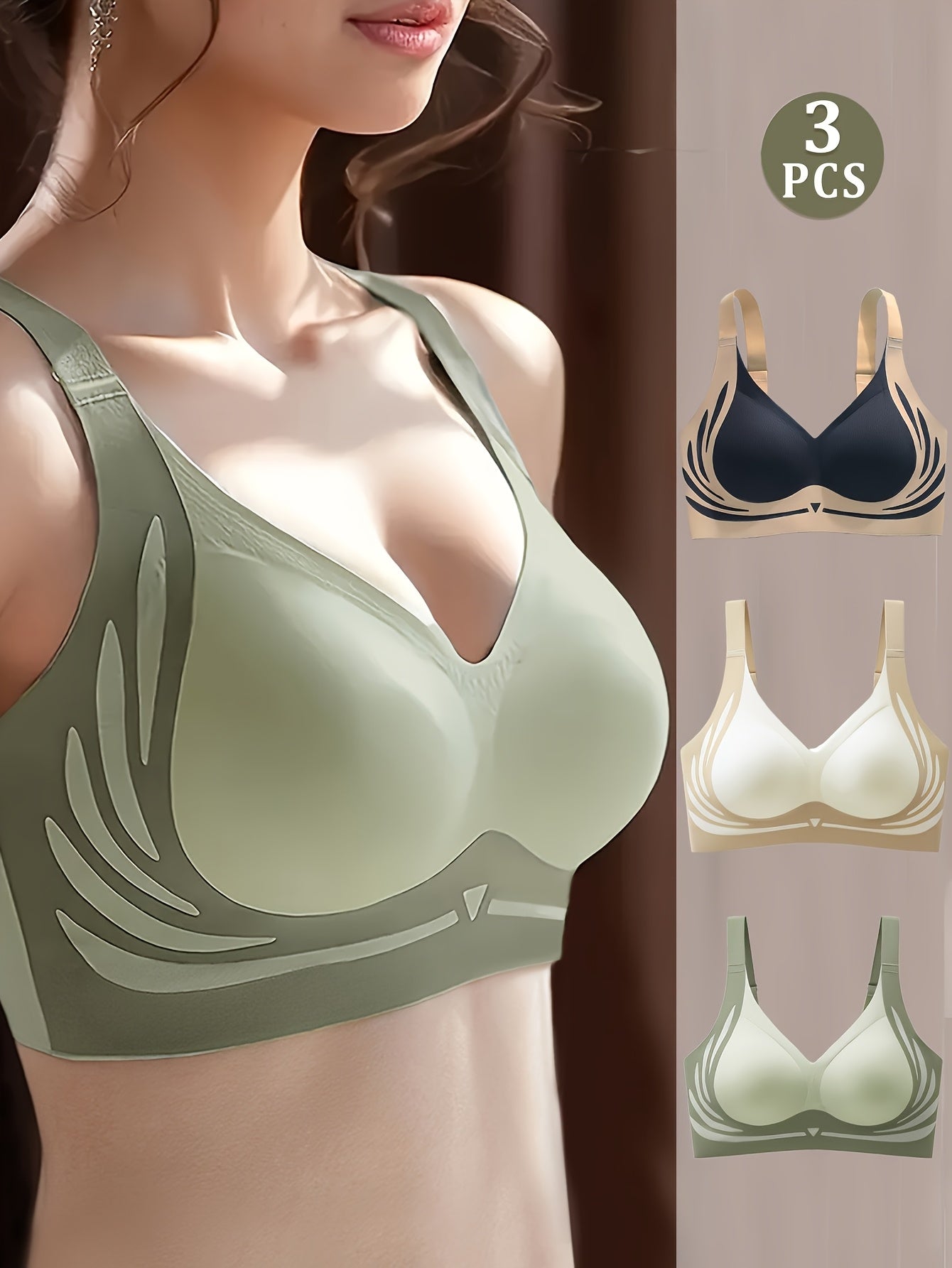 Women's Plus Size Seamless Sports Bras Backless V-Neck 3 Pack