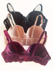 Women's Lace Push Up Bras with Contrast Design and Bow Tie Detail