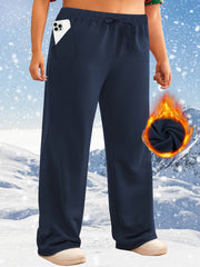 Plus Size Wide Leg Pants with Drawstring Pockets Fall Winter High Stretch Polyester