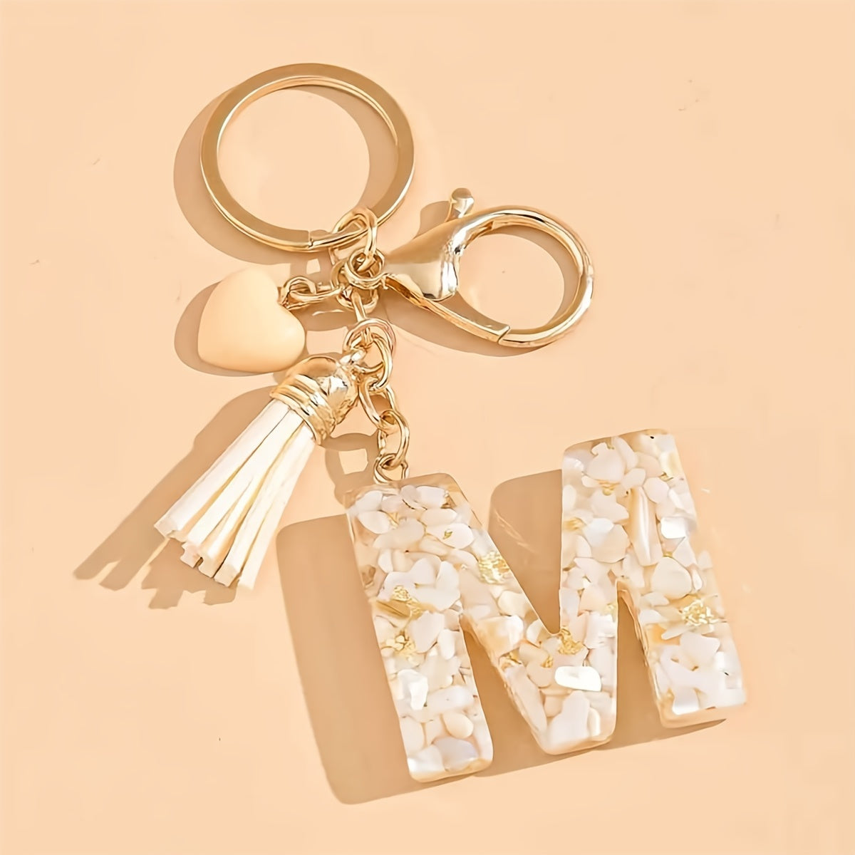 Women's Resin Initial Keychain Heart-Shaped Tassel Charm for Backpacks