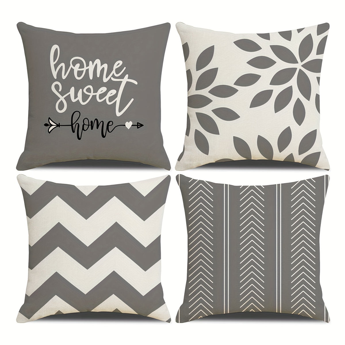 Four Piece Square Cushion Cover Set with Zipper Printed Pillowcases for Living Room and Bedroom Decor