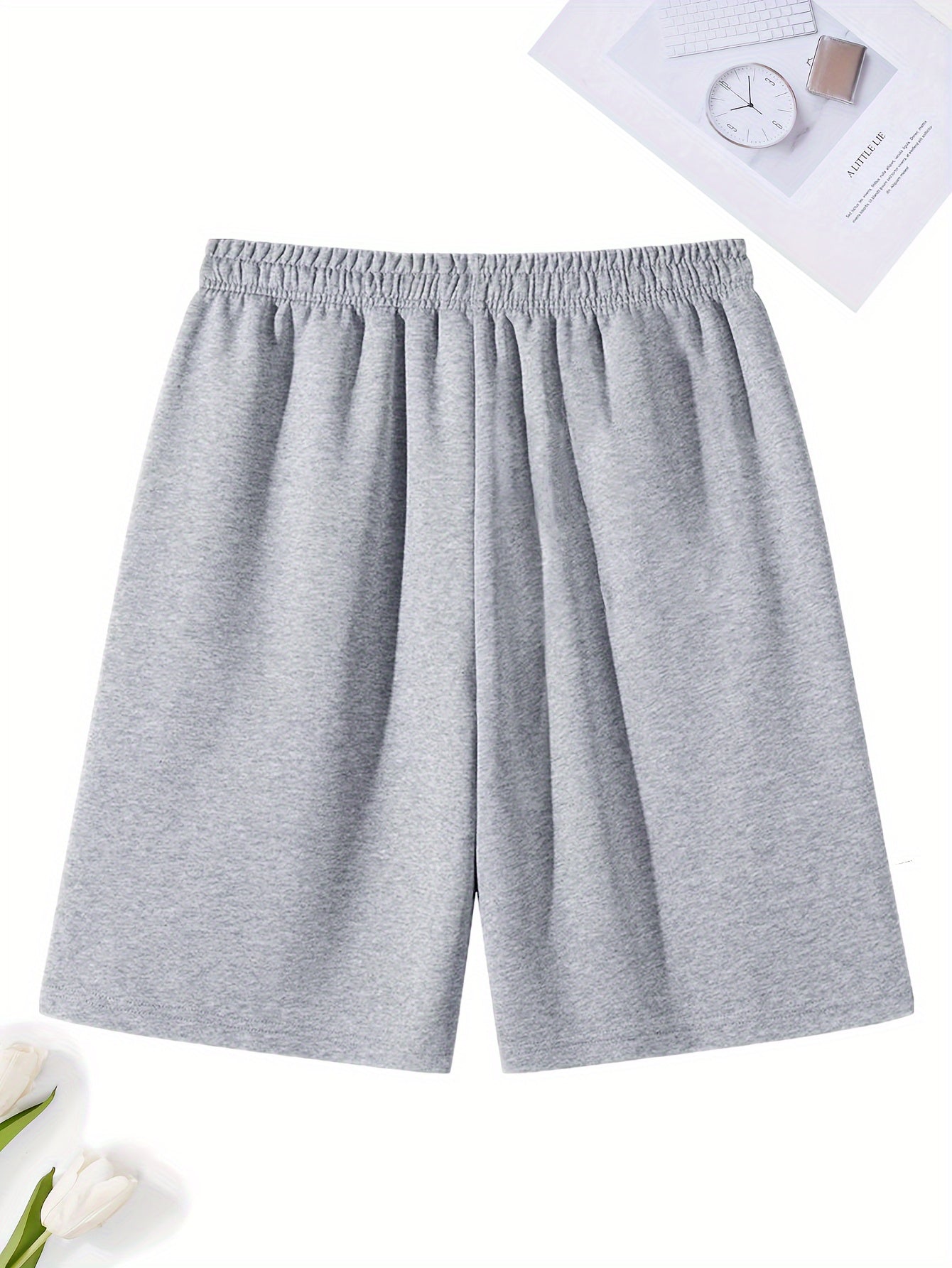 Men's Casual Sports Shorts Polyester Knit Solid Color Loose Fit Summer Running Hiking Daily Wear
