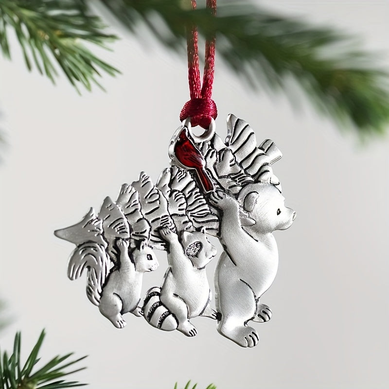 Adorno de árbol de Navidad de metal con diseños de oso, paloma y pato mandarín para decoración navideña