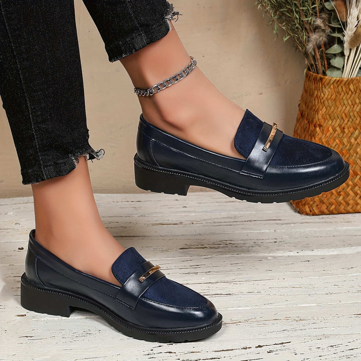 Women's Navy Blue Slip-On Loafers - Comfortable Casual Dress Shoes