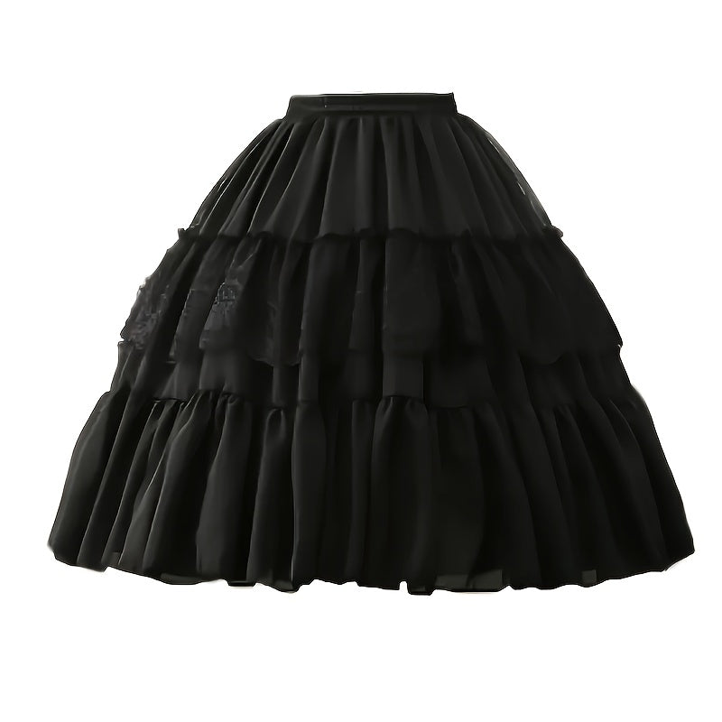 Women's Lace Skirt with Fishbone Support and Adjustable Waist White Black Elegant