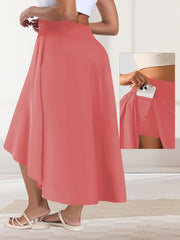 Plus Size Silky High-Waisted A-Line Skirt with Slit and Pockets for Women