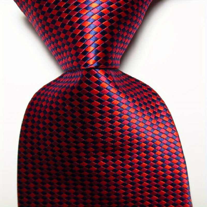 Men's Jacquard Woven Tie Set in Plaid Style Purple Rose Red Green 8.99cm Wide