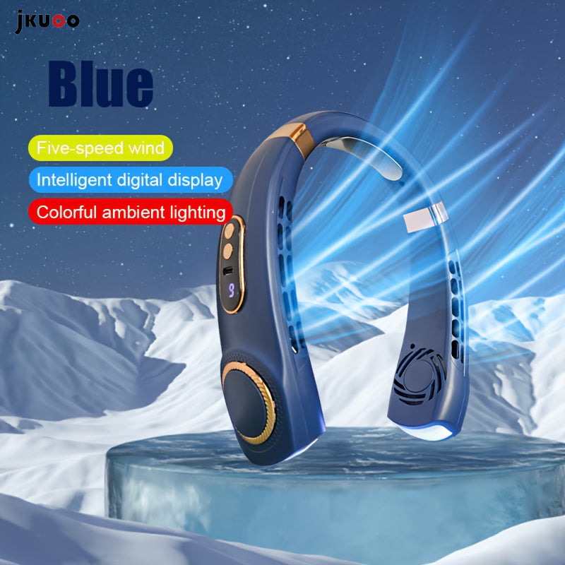 USB Rechargeable Bladeless Neck Fan with 5 Speeds Portable Cooling for Travel Camping