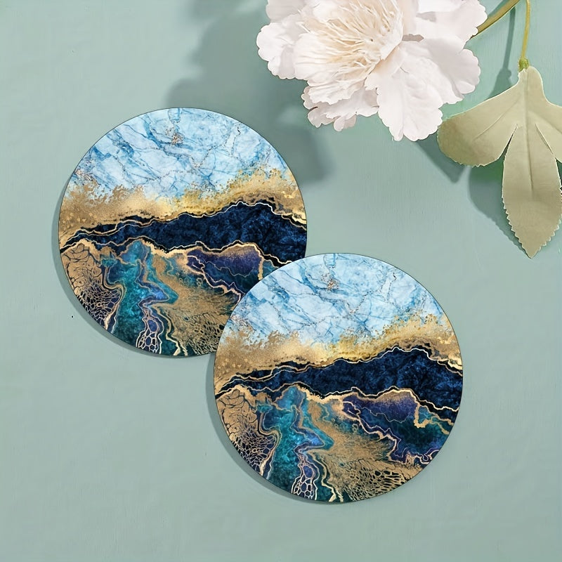 Luxury Gold Marbling Coasters Set 6 Absorbent Rubber Non-Slip 10.16cm Round
