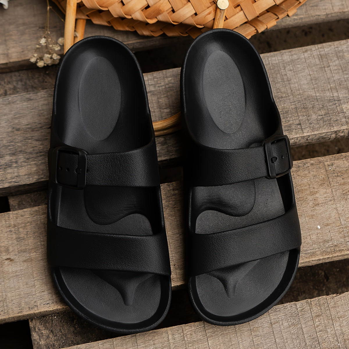 Ayollar uchun qora EVA sandallar, tekis, osongina kiyinadigan, plyaj, basseyn va kundalik foydalanish uchun oyoq kiyim