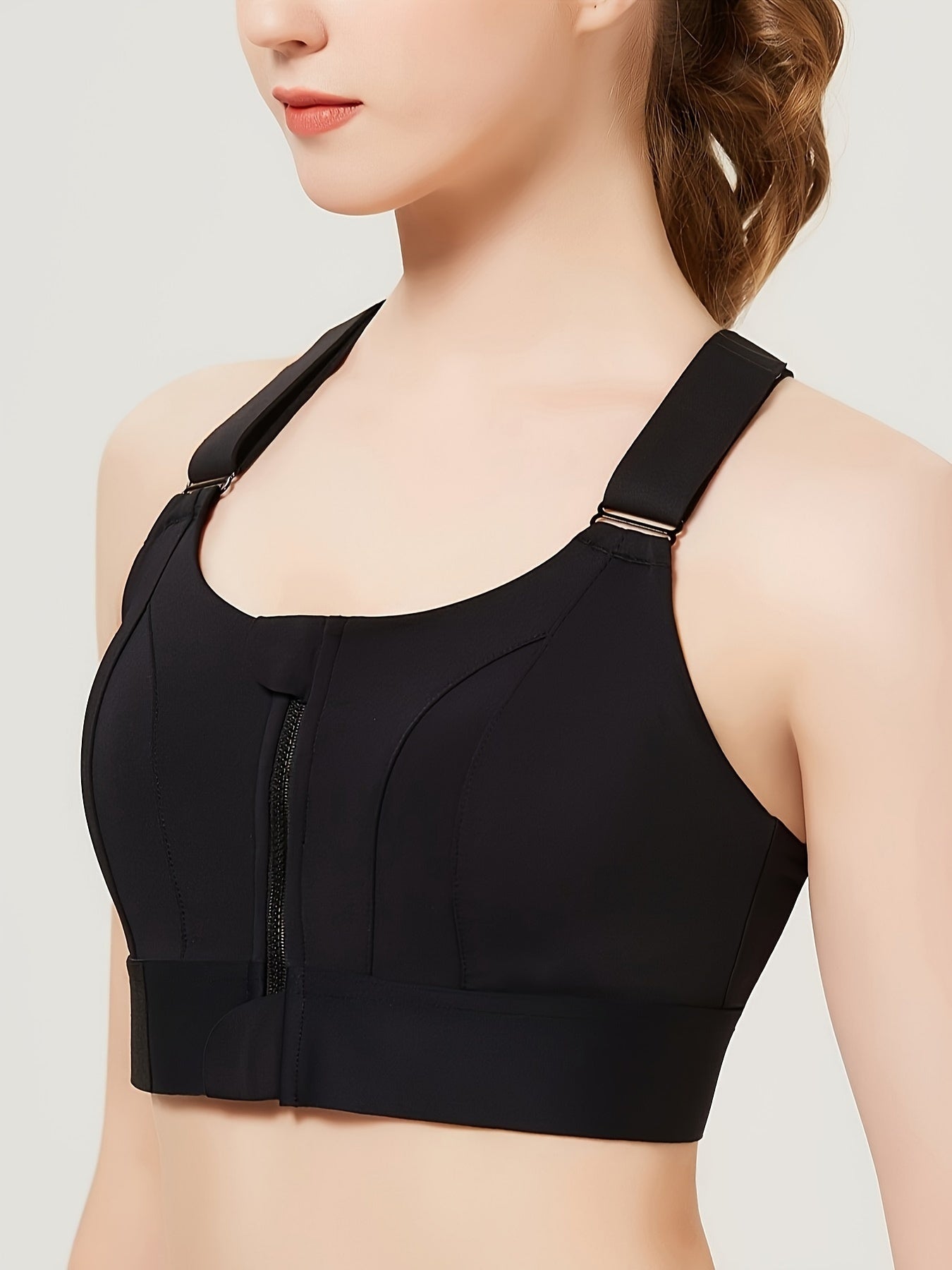 Спортивный бюстгальтер с высокой поддержкой для полных размеров, с застежкой-молнией спереди, регулируемыми бретелями, несъемными вкладышами для йоги, бега и зумбы