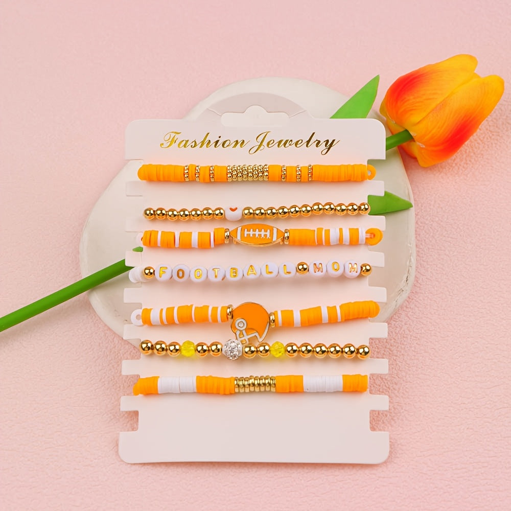 15 ta modali sport rugby mavzusidagi yurak shaklidagi yumshoq keramika ko'p rangli elastik to'plangan neytral bilakuzuklar tasodifiy jo'natilgan partiya - kundalik sovg'a berish uchun mukammal zargarlik aksessuarlari.