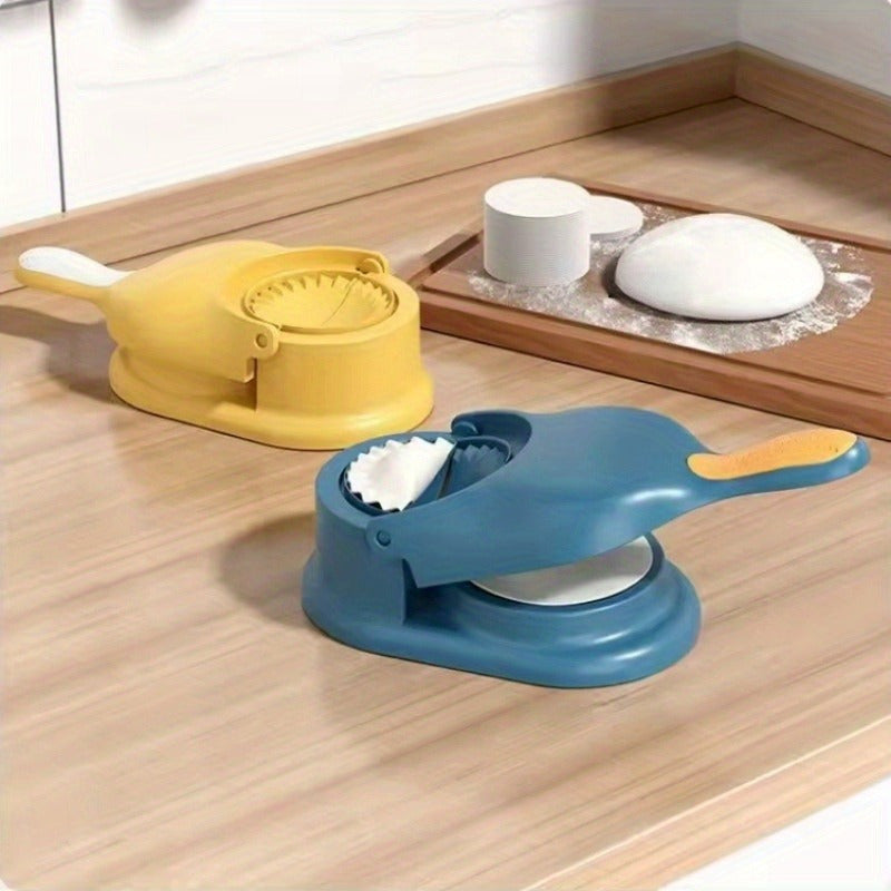 2-in-1 Dumpling and Tortilla Maker with Interchangeable Molds Blue and Yellow