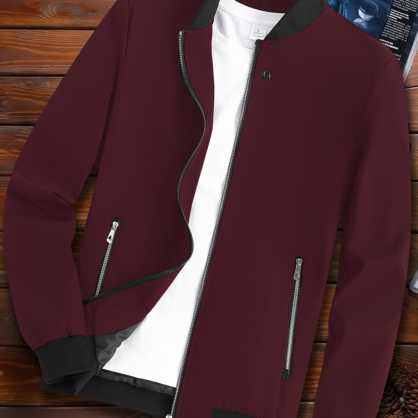 Chaqueta bomber de poliéster con cremallera para hombre y cuello de béisbol para primavera y otoño
