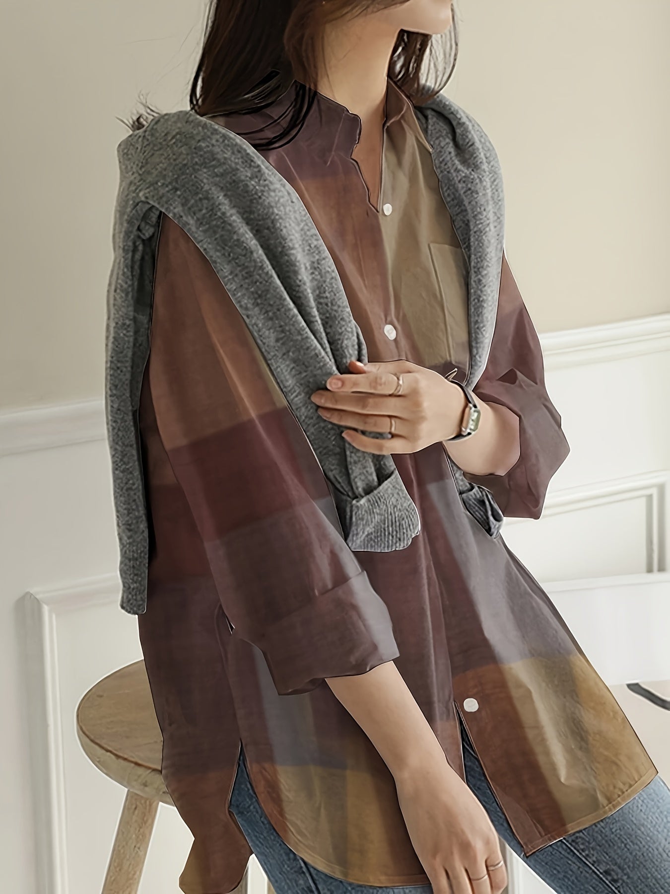 Women's Plaid Button Front Shirt Long Sleeve Casual Spring Fall