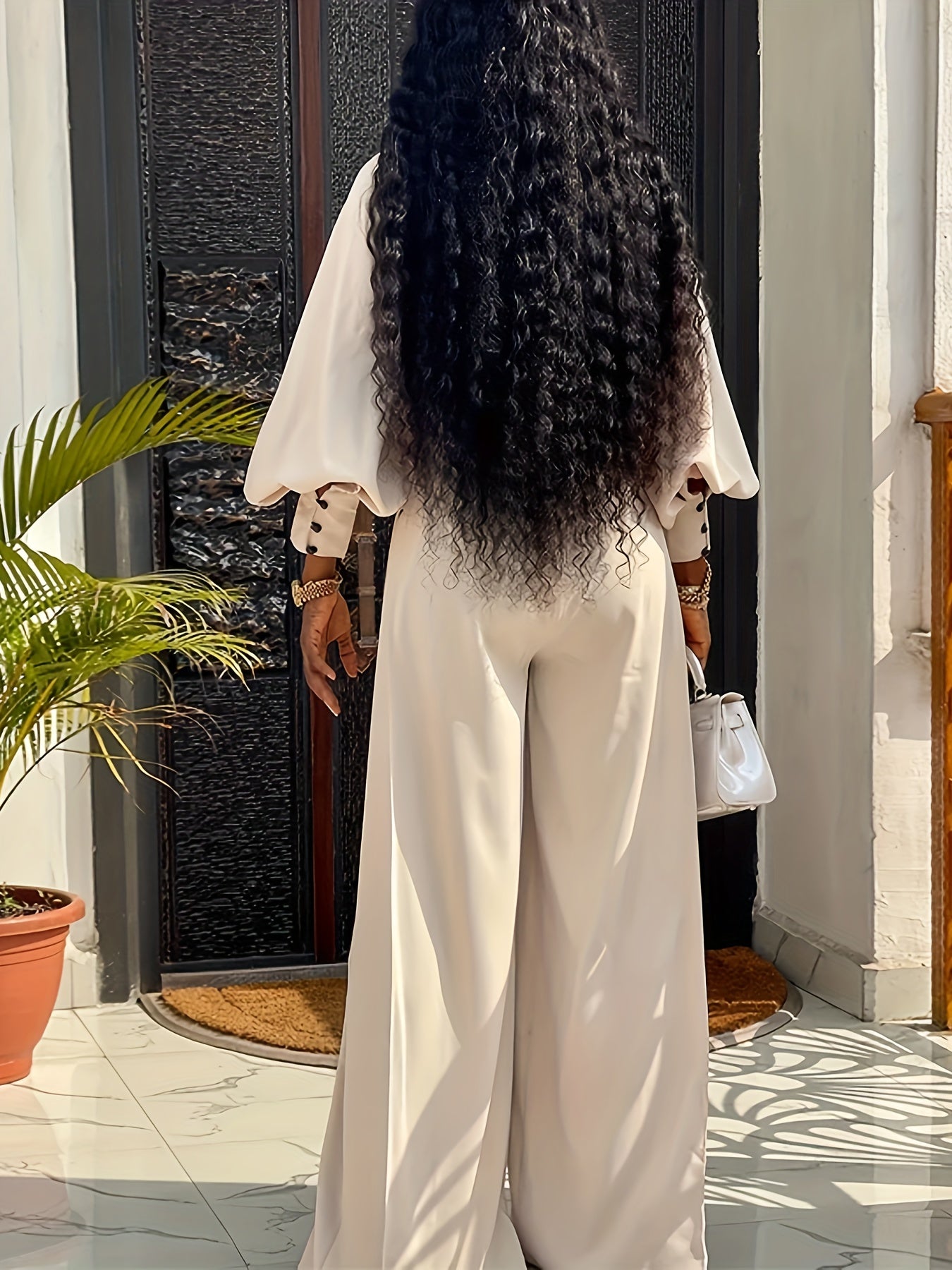 Women's Polyester Blend Pantsuit Set with High Neck Solid Color Pockets for All Seasons