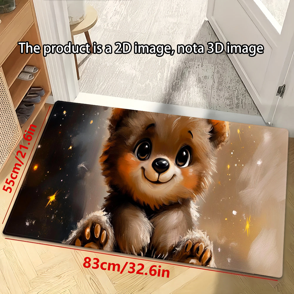 Sevimli Teddy Bear dizayni oshxona matosi - 100% polyesterdan tayyorlangan, namni o'zlashtiradi va mashinada yuvish mumkin | Kir yuvish xonasi, hammom, kirish joyi bezaklari va sirpanmaydigan oshxona gilami uchun ideal