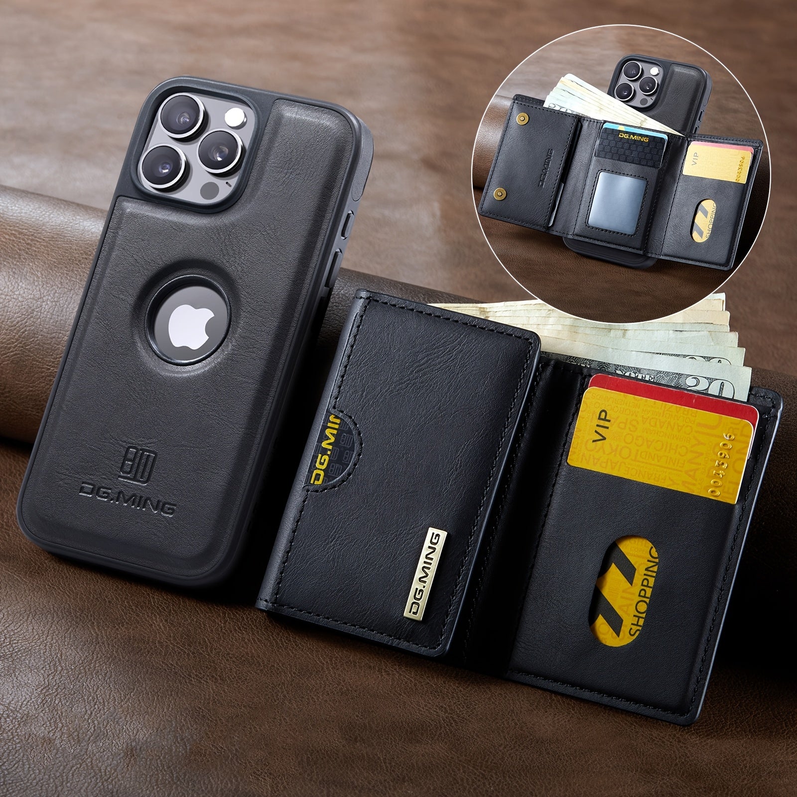 Magnetic Faux Leather Wallet Case for iPhone with Card Holder RFID Protection Wireless Charging Stand