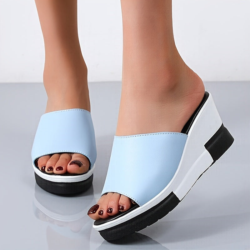 Women Summer Slide Sandals Black White Platform Wedge Cushioned Open-Toe