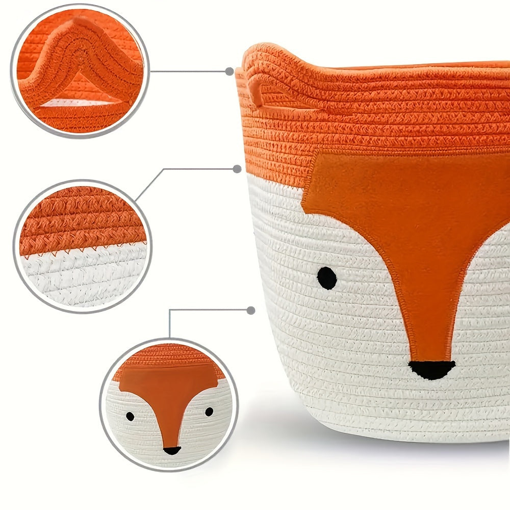 Large Cotton Rope Storage Basket for Clothes with Fox Design