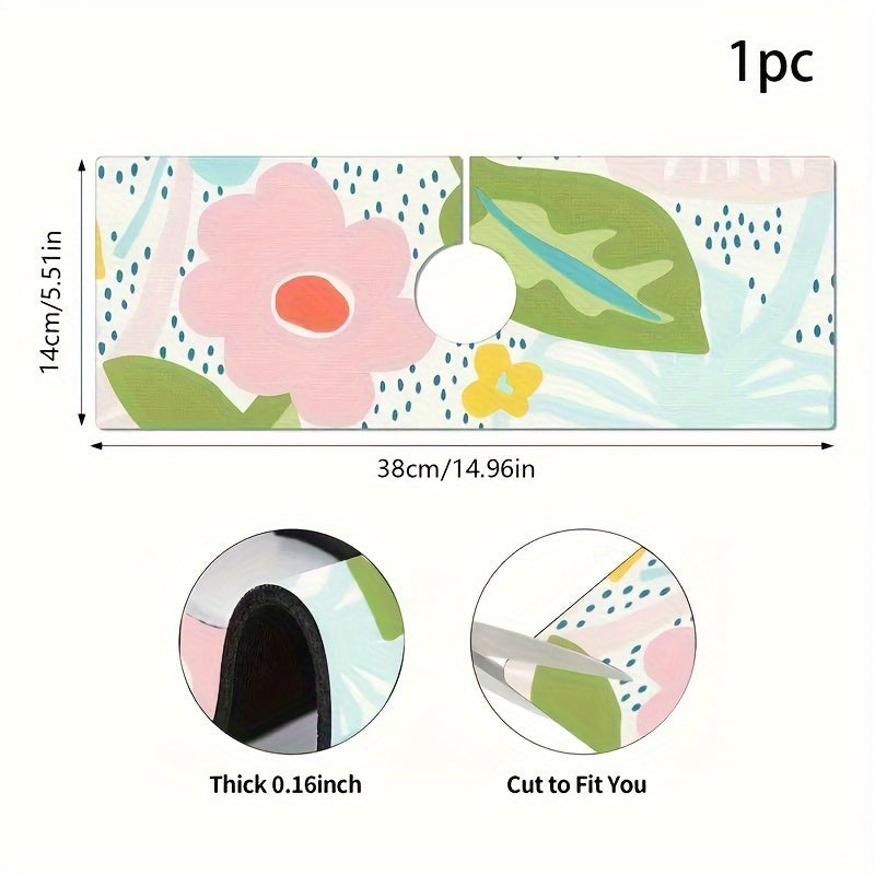 Floral Diatomaceous Earth Faucet Mat Non-Slip Absorbent for Kitchen Bathroom Counter