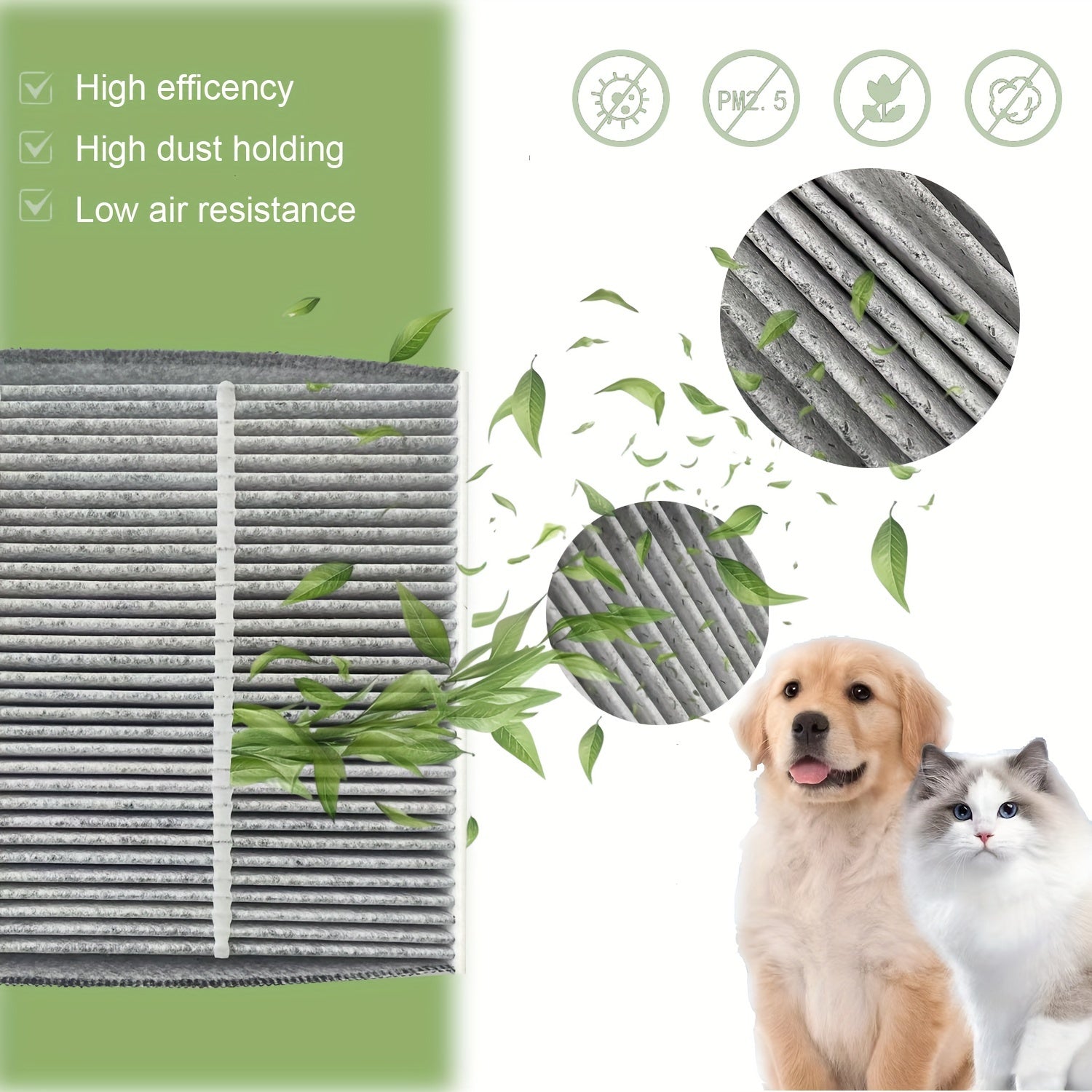 Cabin Air Filter Activated Carbon Pollen Dust PM2.5 Odor Eliminator