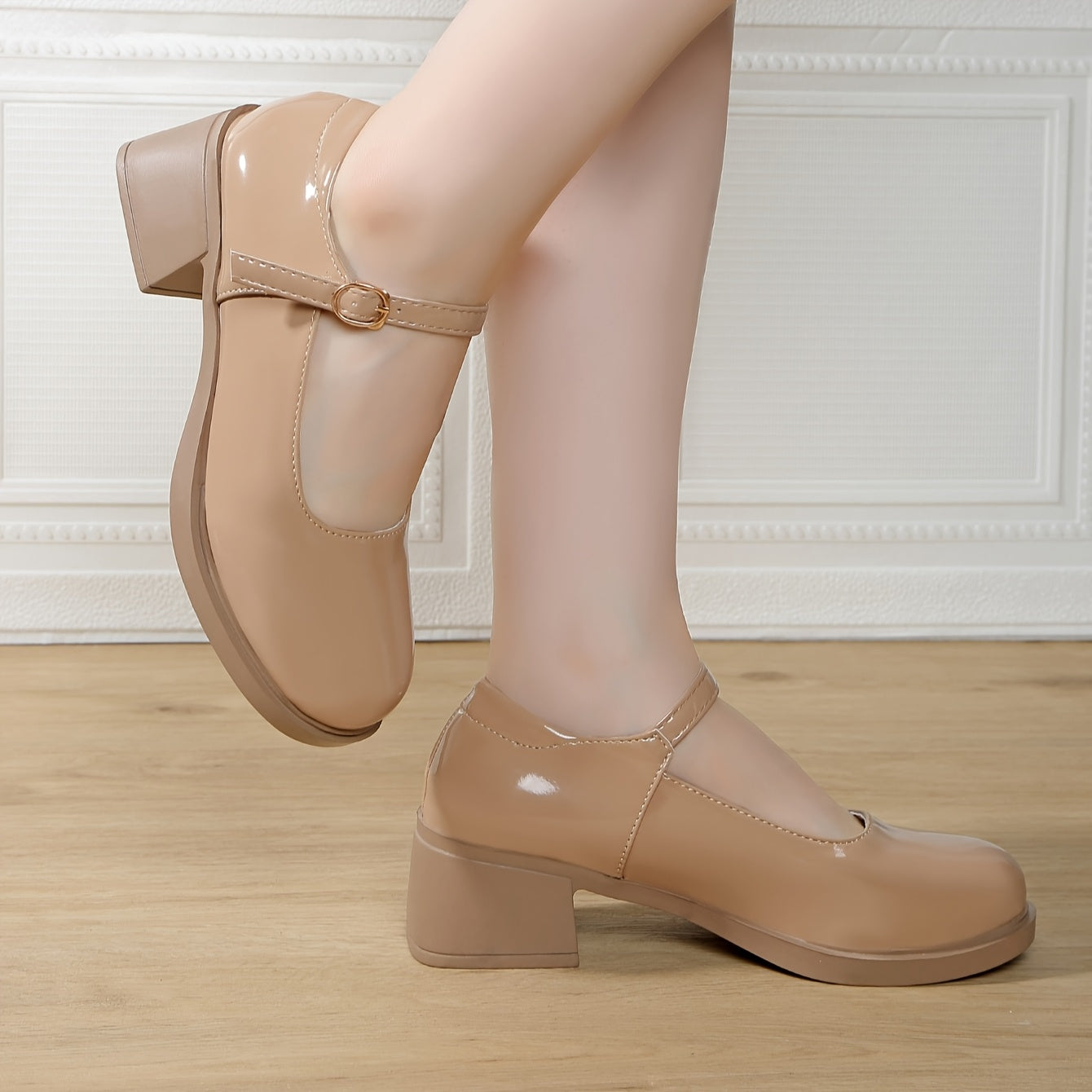 Women’s Low-Cut Chunky-Heeled Mary Jane Loafers for Petite Feet