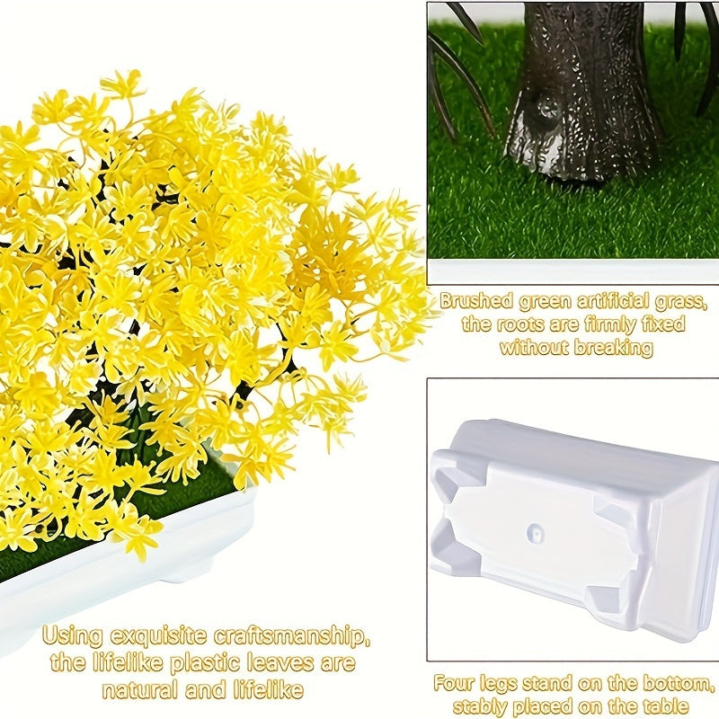 Uy ofis dekoratsiyasi va sovgʻalar uchun plastik sement pot bilan sunʼiy bonsai daraxti