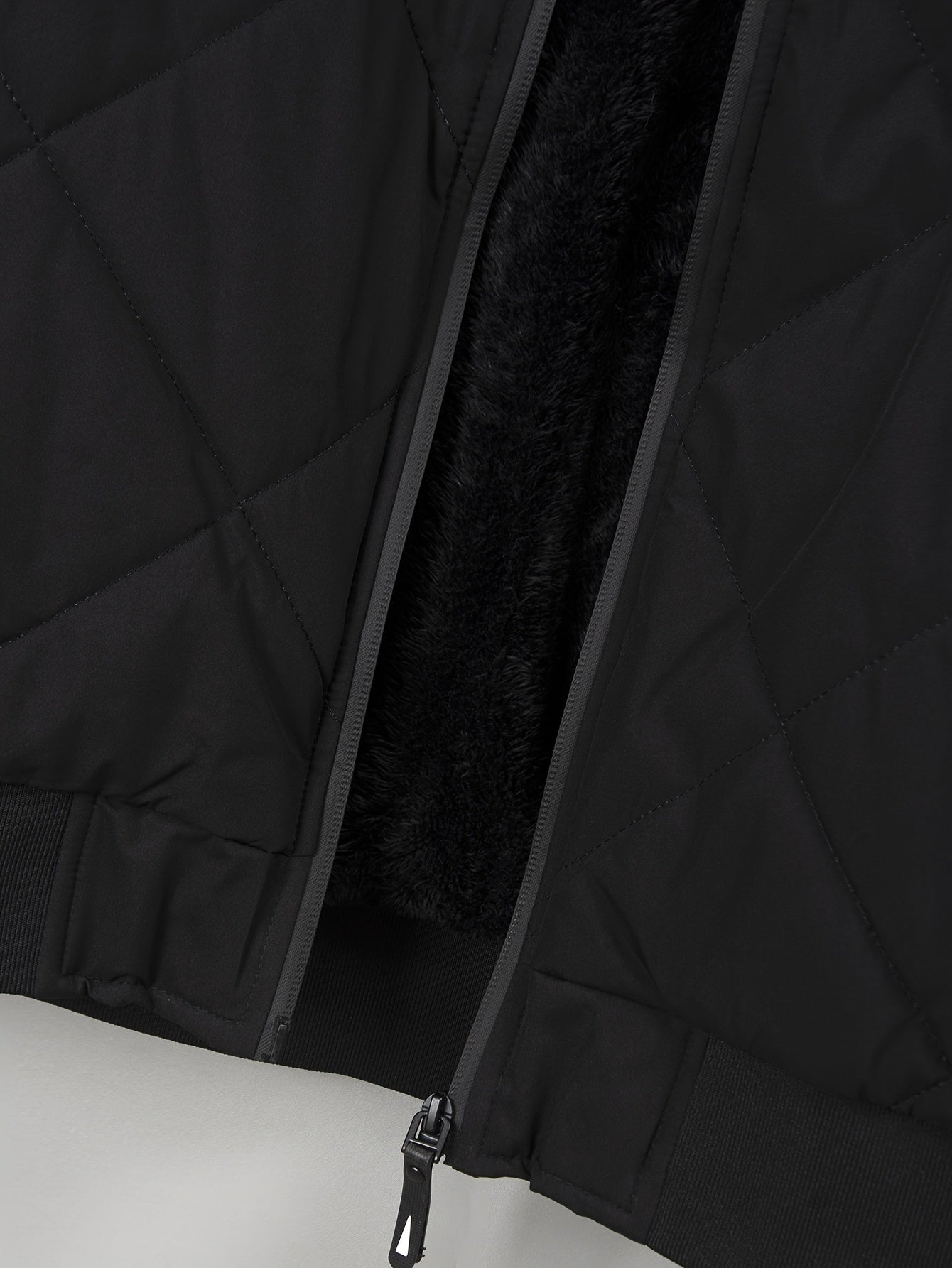 Men's Gray Quilted Hoodie Jacket with Zip Pockets Plus Size Fall Winter Polyester