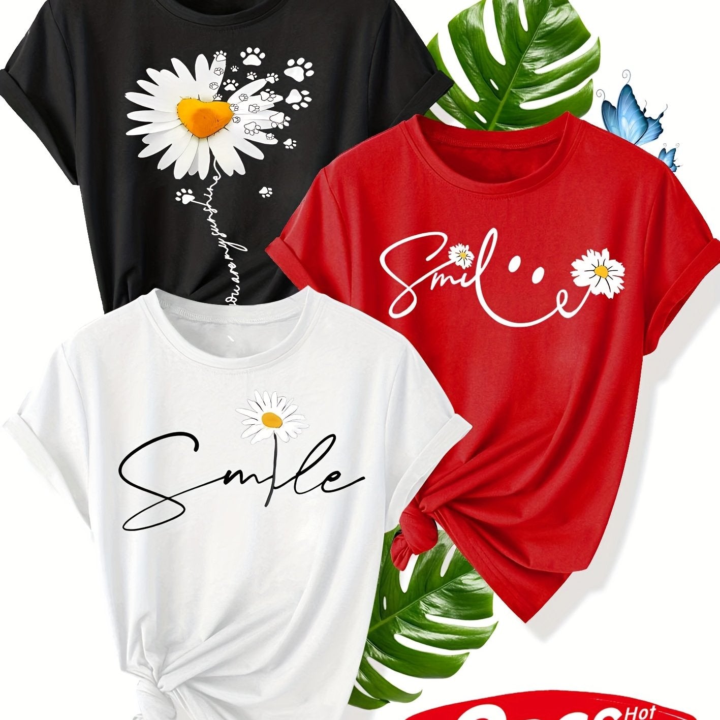 Women Cotton Short Sleeve T-Shirt Floral Print Casual Summer Top