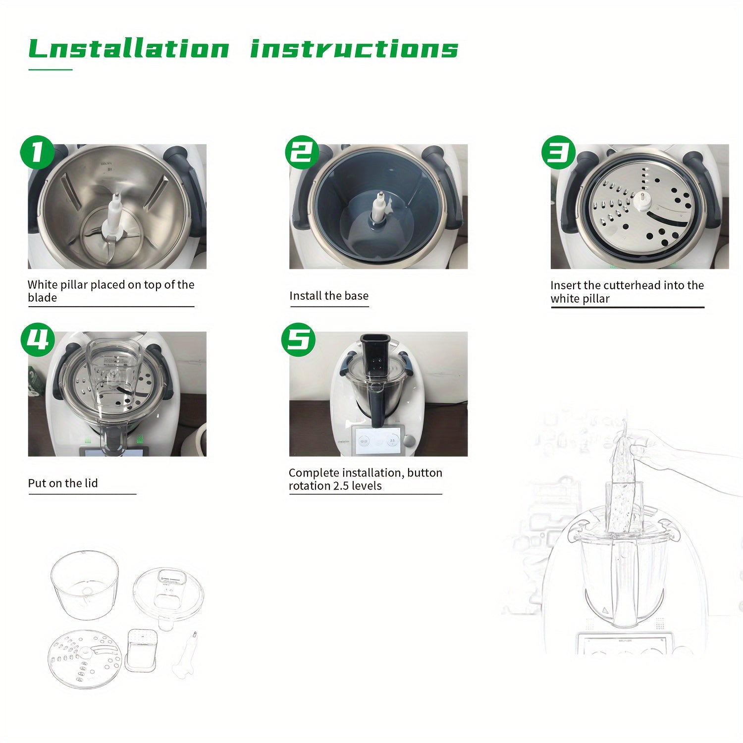 "Thermomix TM6 va TM5 uchun ko'p maqsadli sabzavot maydalagich aksessuari - zanglamas po'latdan yasalgan, ikki kesuvchi pichoq bilan jihozlangan, idish-tovoq tozalash mashinasida oson tozalanadi, kesish va kubik shaklida kesish uchun ideal"