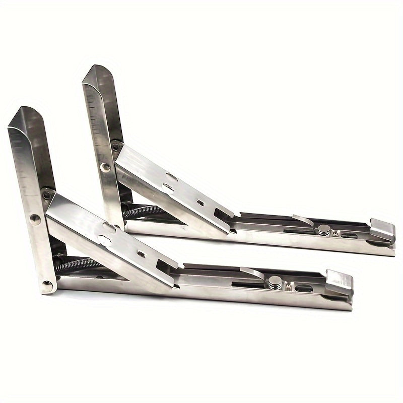 2pcs Stainless Steel Folding Shelf Brackets Space-Saving Triangle Supports for DIY Floating Shelves