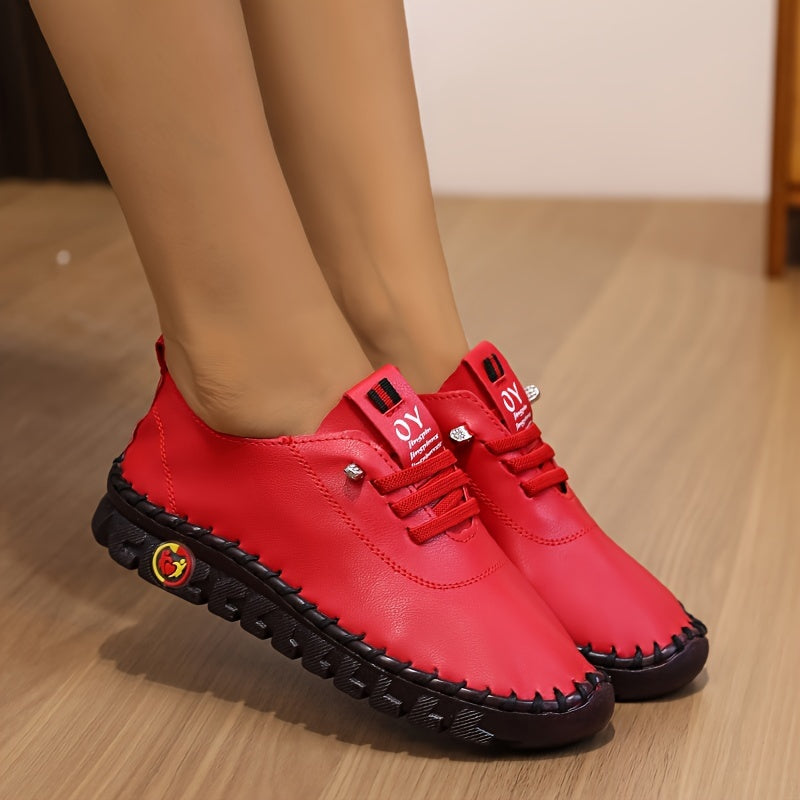 Women's All-Season Leather Loafers with Non-Slip Sole and Sparkle Detail