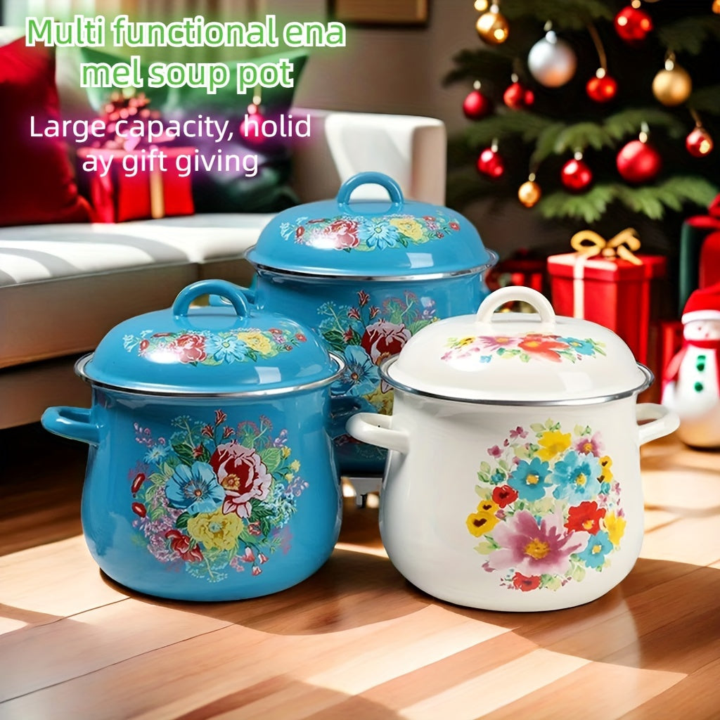 Christmas Themed Enamel Stockpot Large Capacity Versatile Cooking Pot for Boiling and Stewing