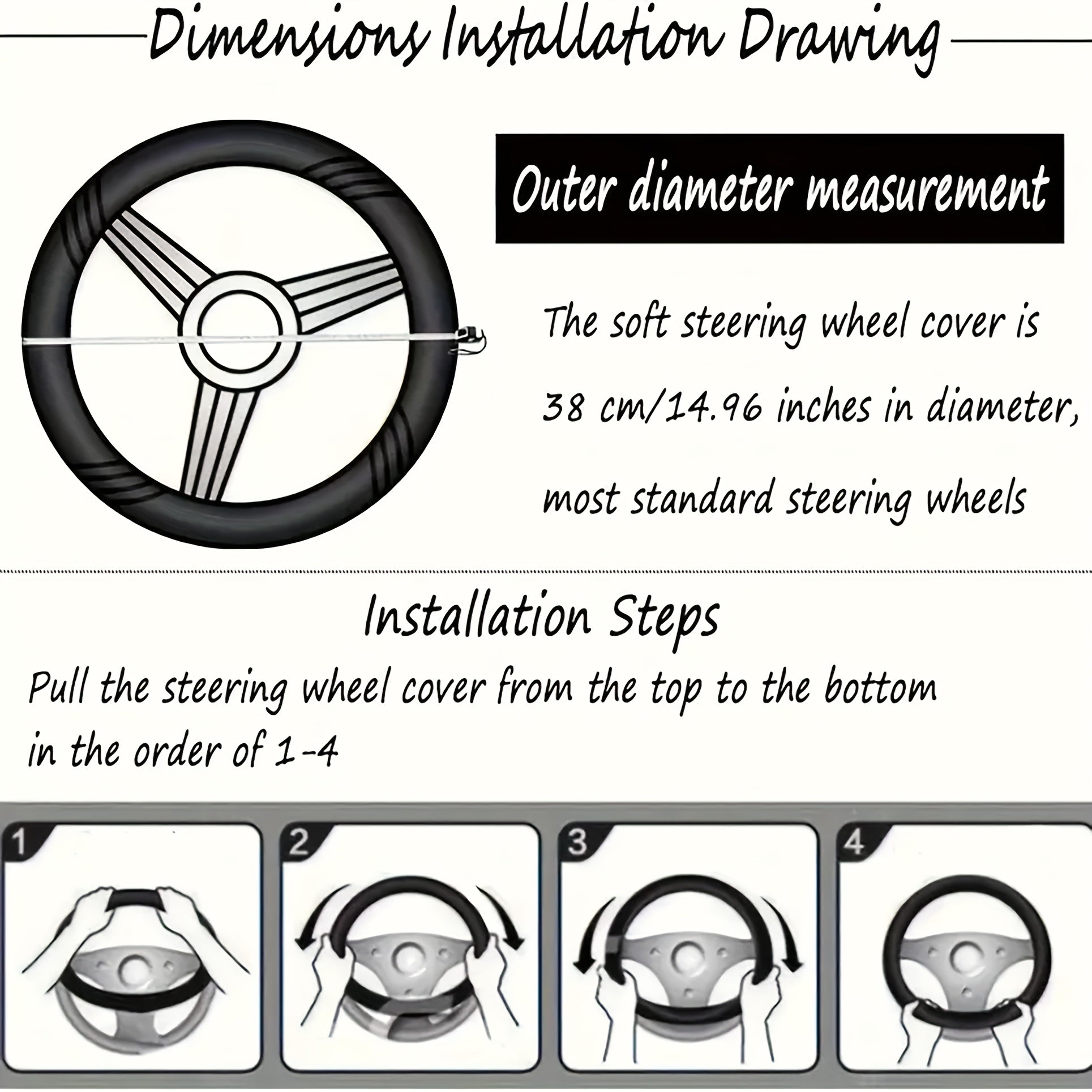 Universal Black Leopard Print Steering Wheel Cover Non-Slip 15 Inch