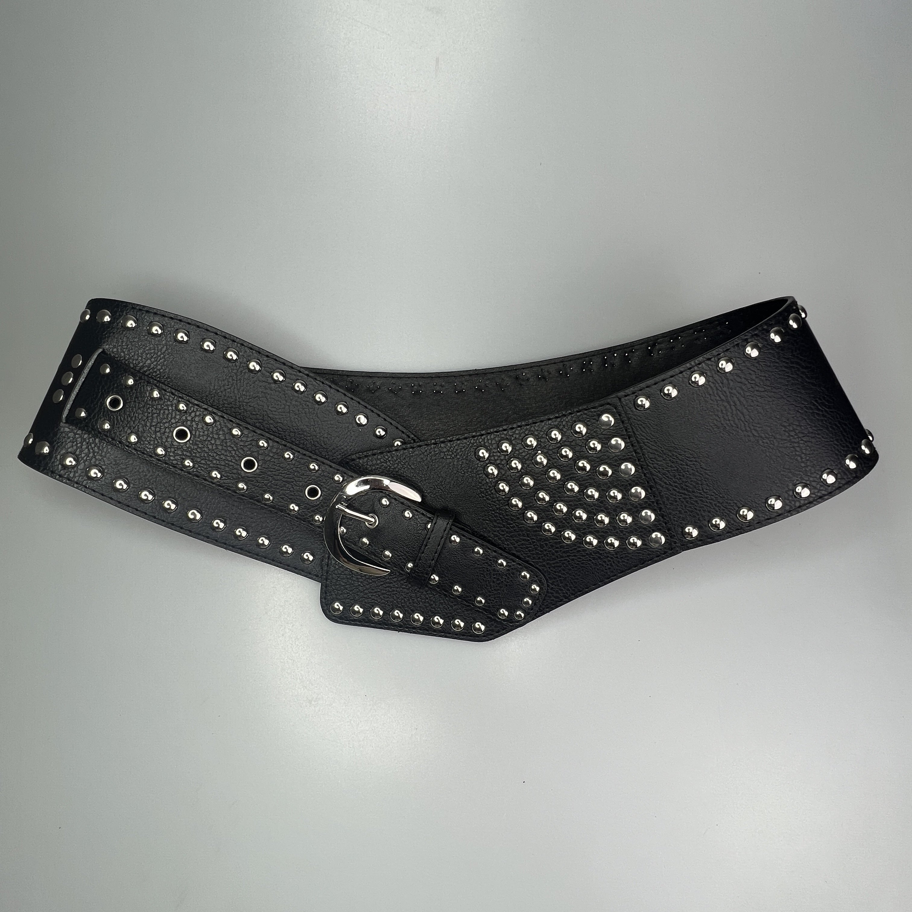 Женский широкий пояс с винтажным шармом из PU-кожи, золотая пряжка и заклепки