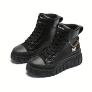 Women's Platform Ankle Boots Casual Black Lace-Up Short Boots