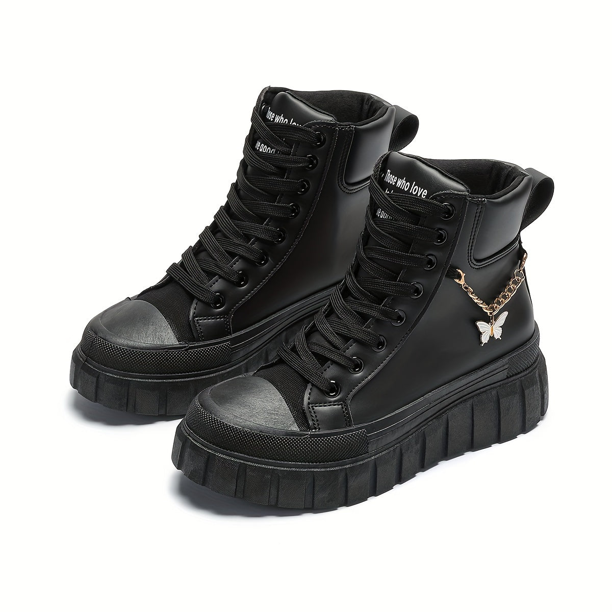 Women's Platform Ankle Boots Casual Black Lace-Up Short Boots