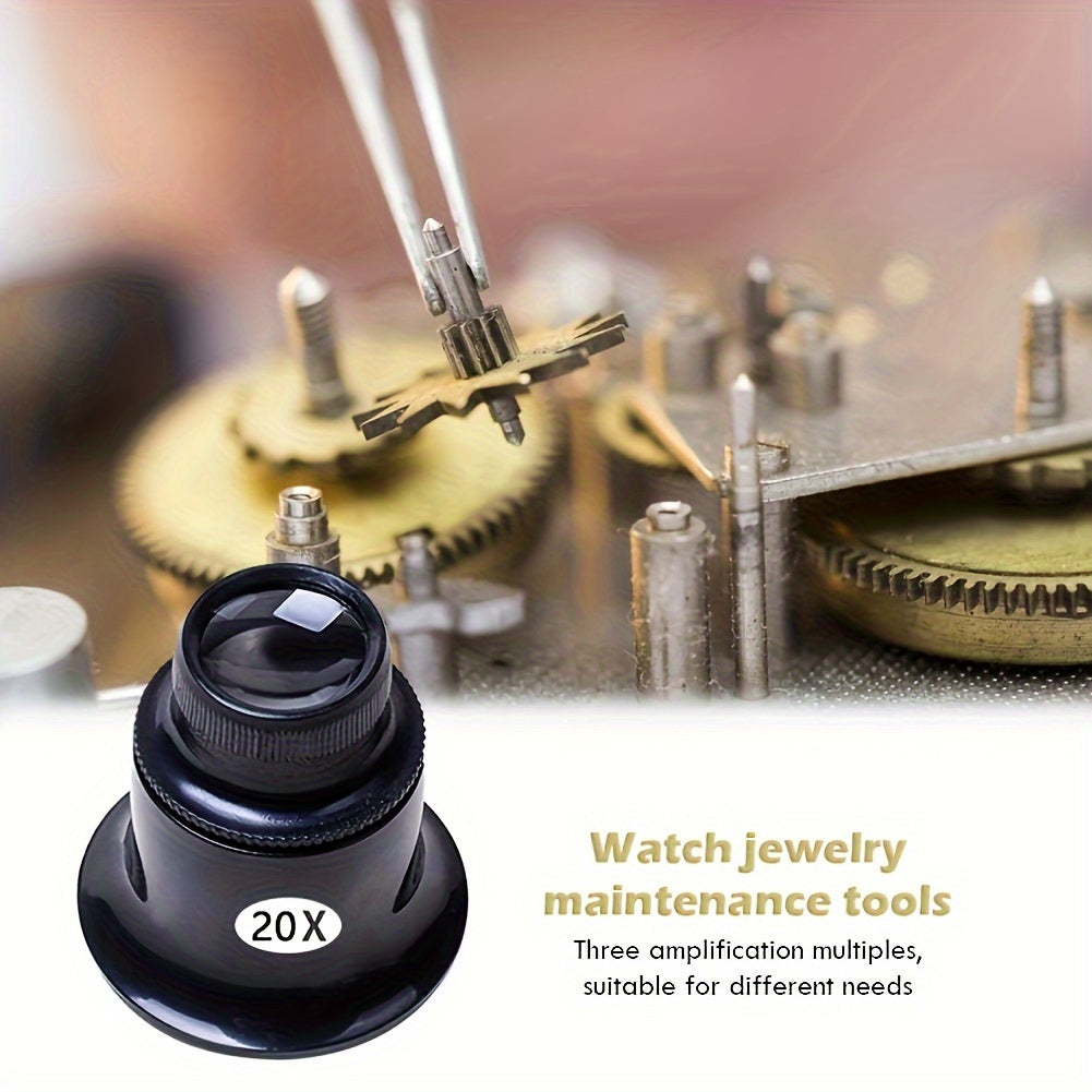 4 ta soat ta'mirlash magnitlari to'plami - Zargarlik va soat ustalari uchun 5x, 10x, 15x va 20x kattalashtirishga ega ko'z loupalari o'z ichiga oladi, uzoq muddatli plastikdan tayyorlangan.