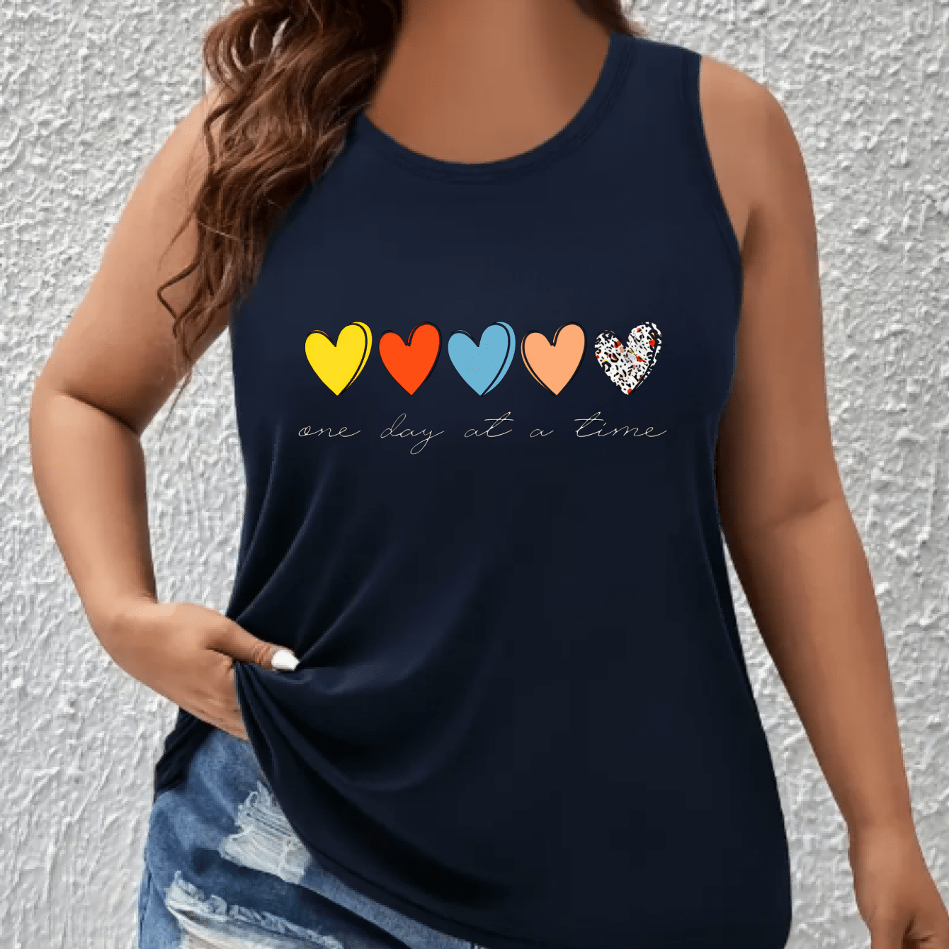 Women's Plus Size Sleeveless Tank Top with Colorful Heart Print Casual Breathable All-Season