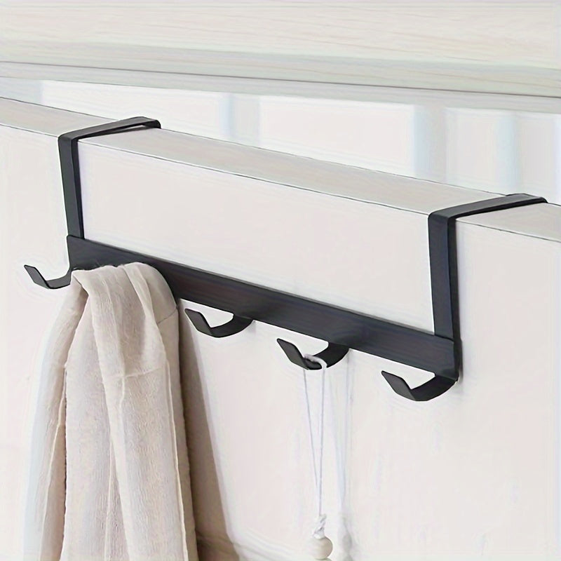 Black Metal Door Hanger with 5 Hooks Rust-Proof Easy Installation for Towels Clothes