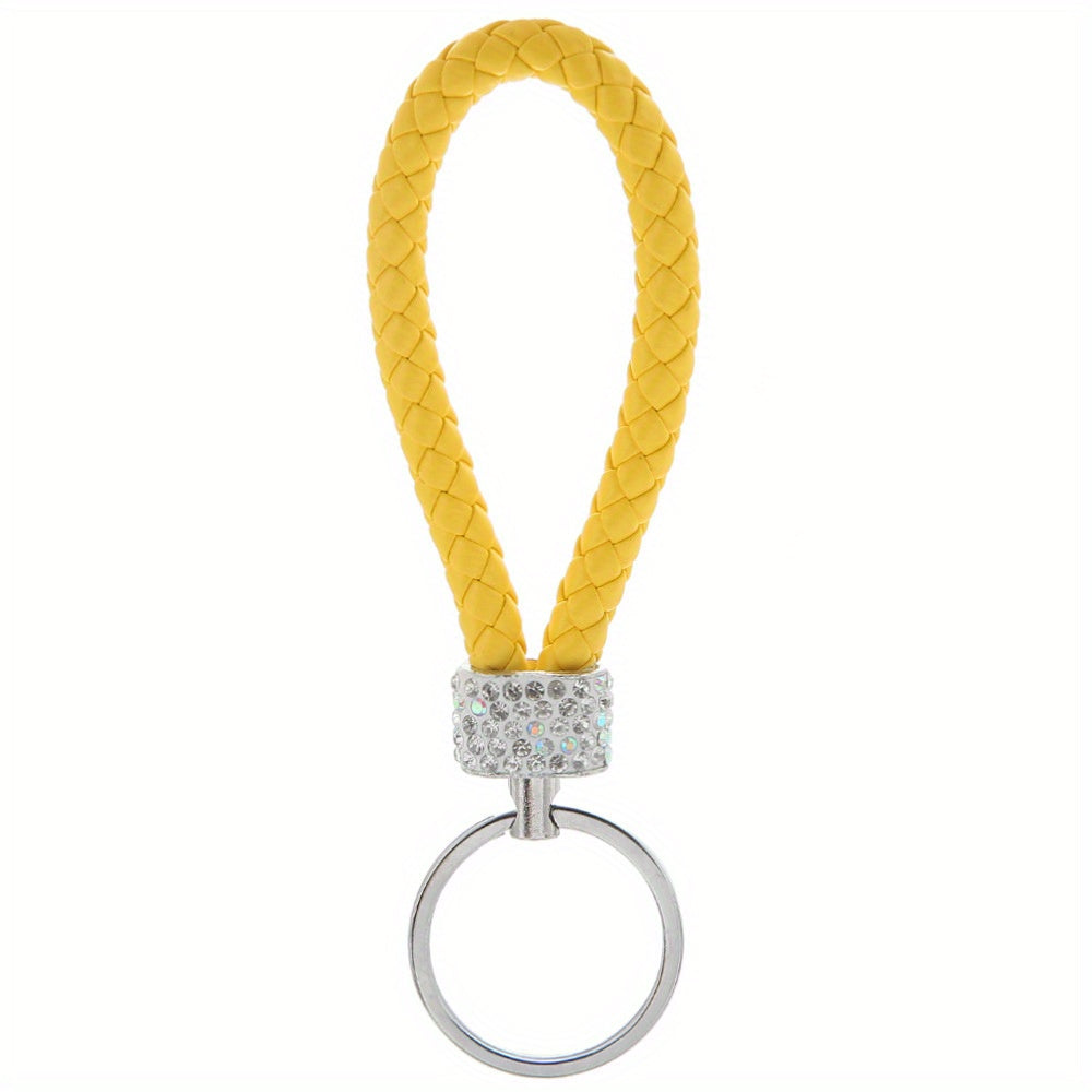 Unisex Braided Rope Rhinestone Car Keychain Monochrome Jewelry