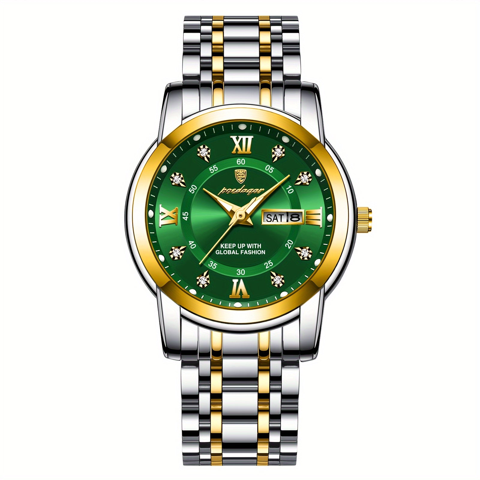 Women's Stainless Steel Quartz Wristwatch with Luminous Hands and Date Display