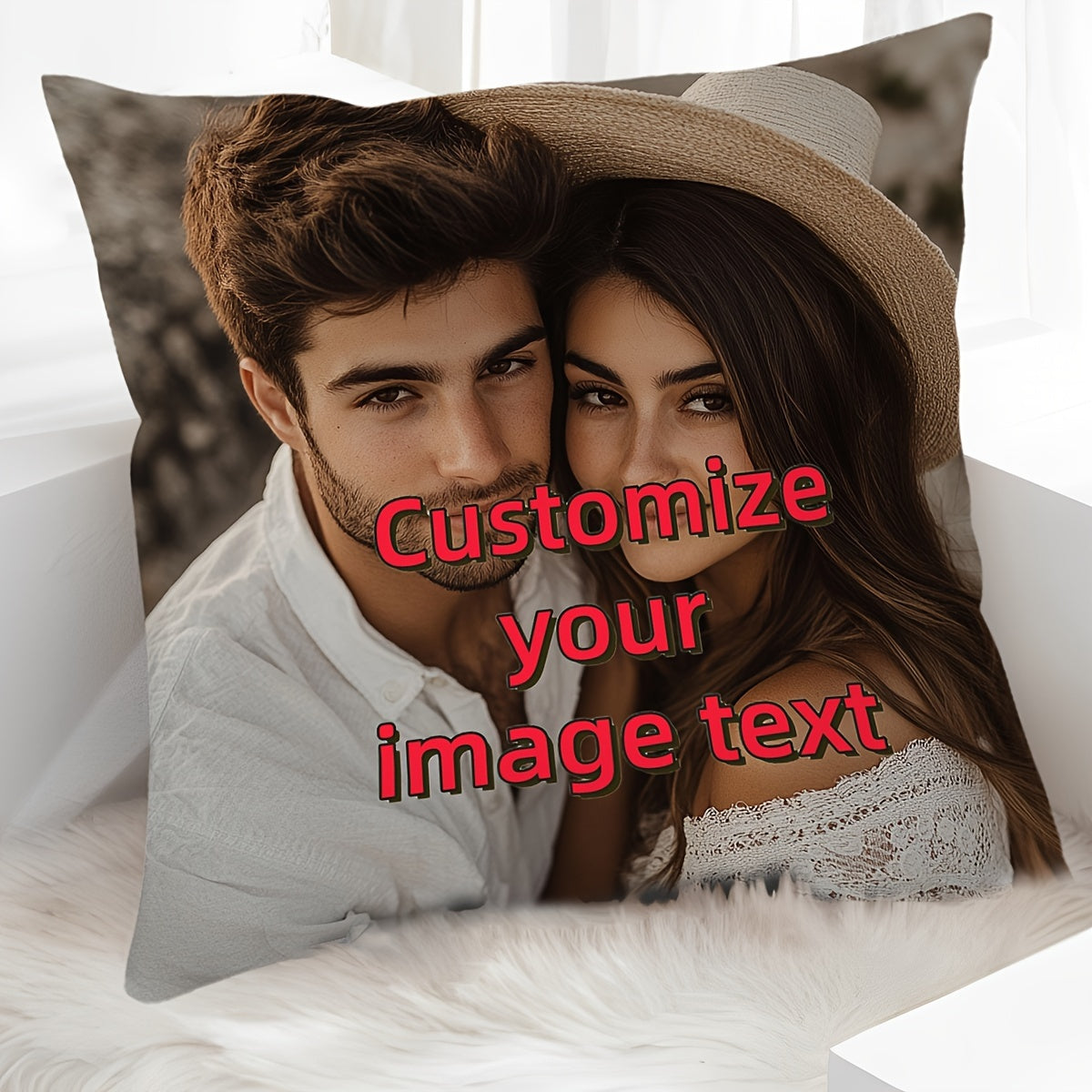 Personalized Photo Throw Pillow Cover Short Plush Cushion Case for Sofa Bed Car Decor