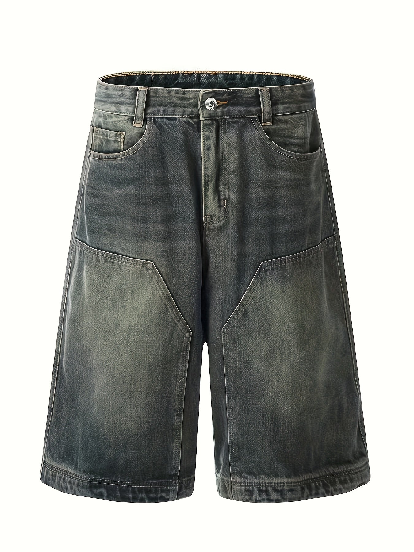 Vintage-Style Knee-Length Denim Shorts with Mesh Detail and Loose Fit