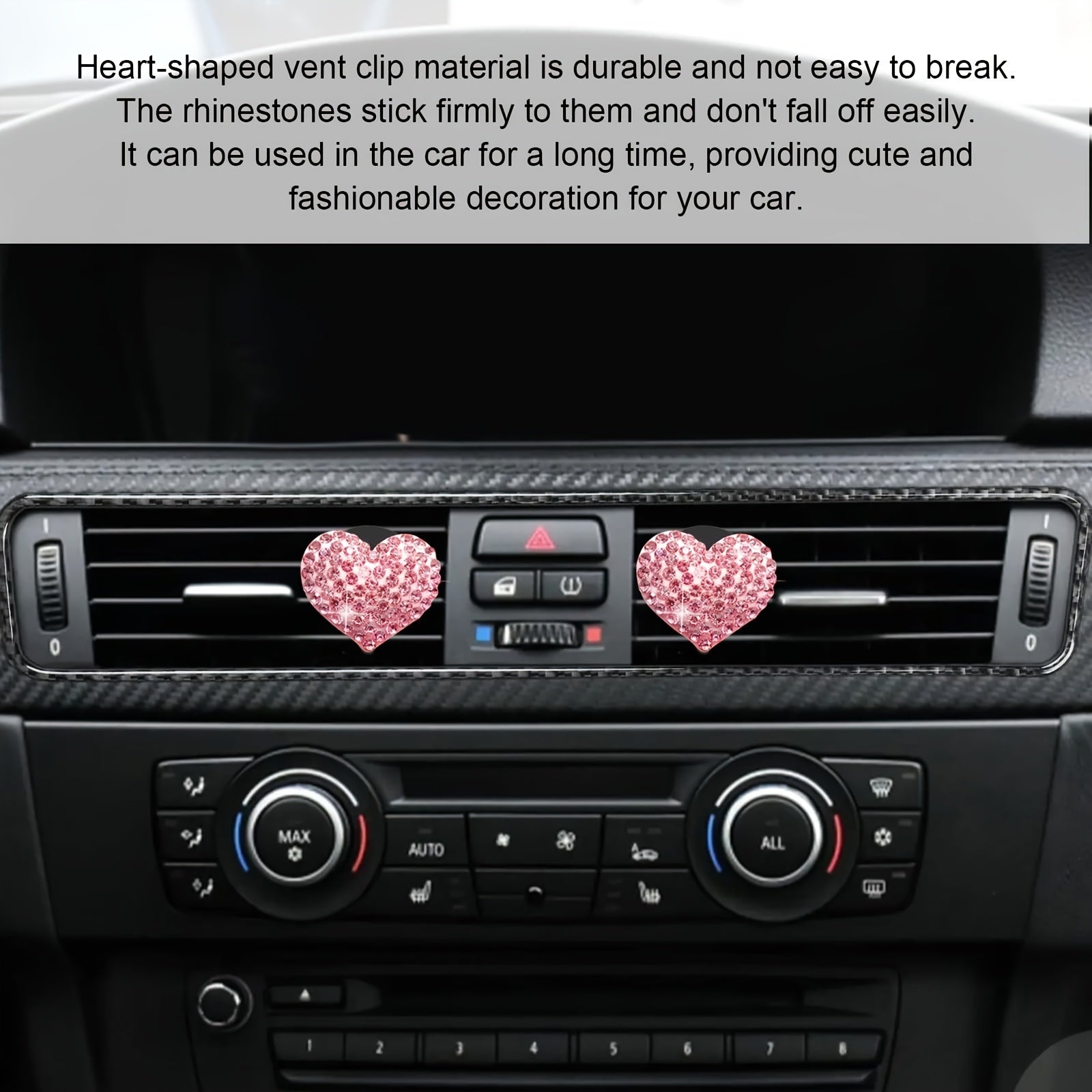 2PCS Clips de difusor de aroma para coche en forma de corazón de cristal, accesorios decorativos para coche