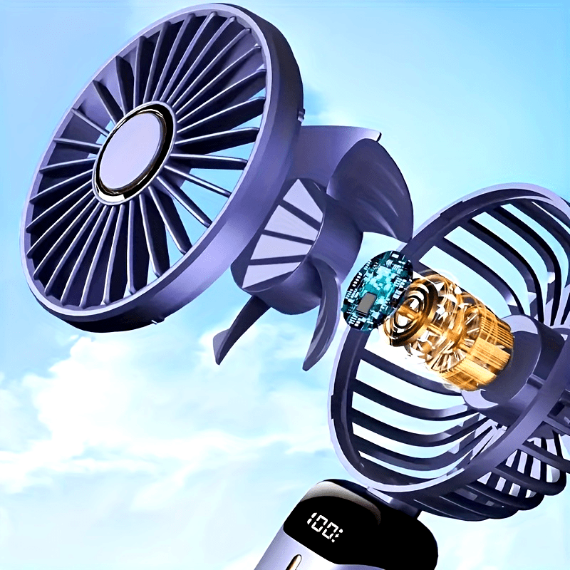 Mini Handheld Fan with LED Display, Portable Personal Fan with Phone Holder