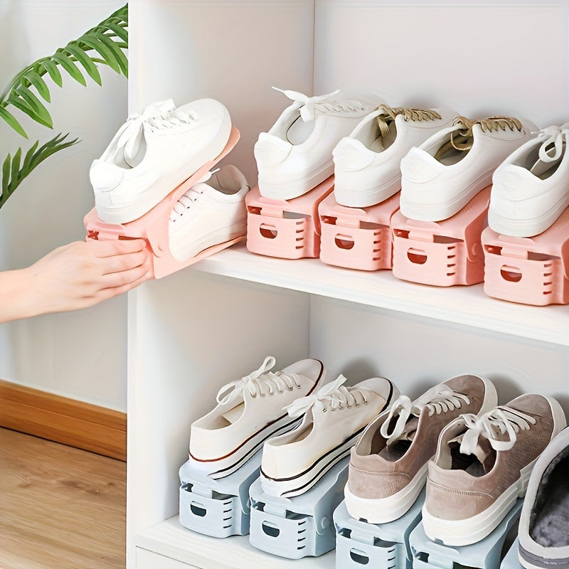 Two-Tier Stackable Plastic Shoe Organizer for Bedroom Living Room Dorm