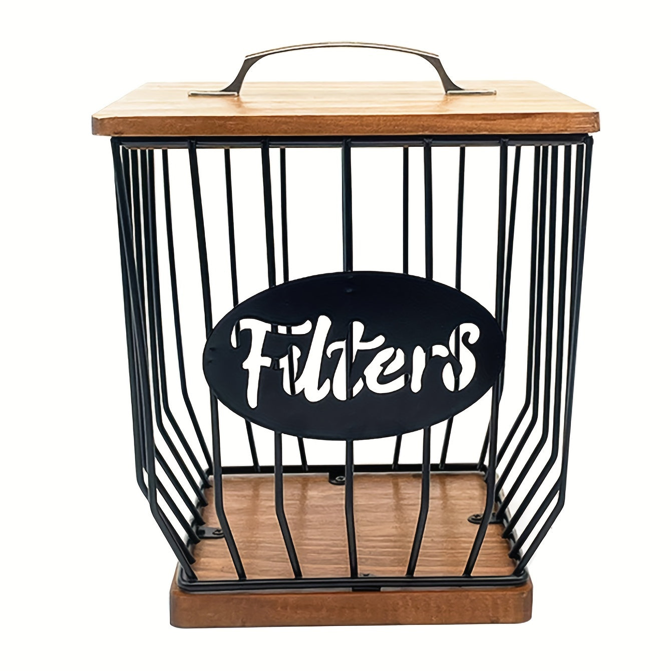 Black Wire and Wood Coffee Pod Holder with Lid for K-Cups and Tea Bags